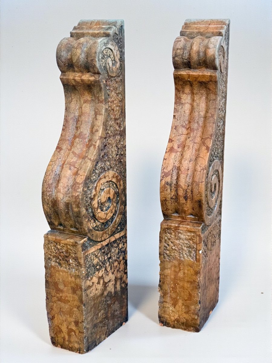 Paire de éléments Architecturaux, Marbre Rouge Verona, 18° siècle -photo-4