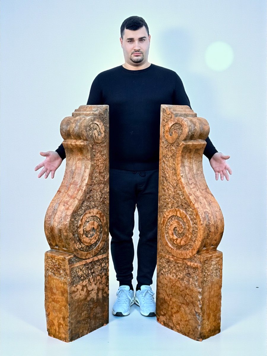 Paire de éléments Architecturaux, Marbre Rouge Verona, 18° siècle -photo-2