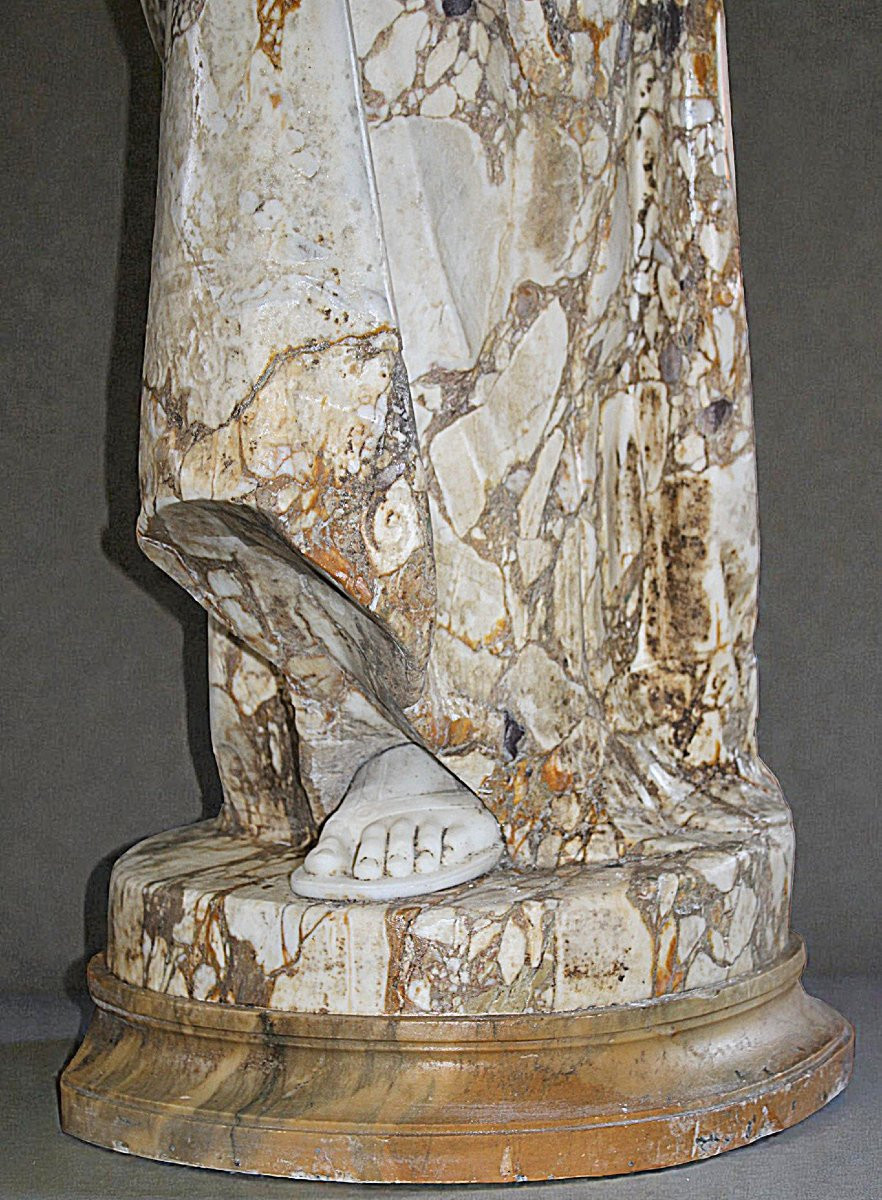Statue Monumentale représentant Hébé,  jouant de la lyre, couronne ornée d'or, Marbre Rare PUGI-photo-2