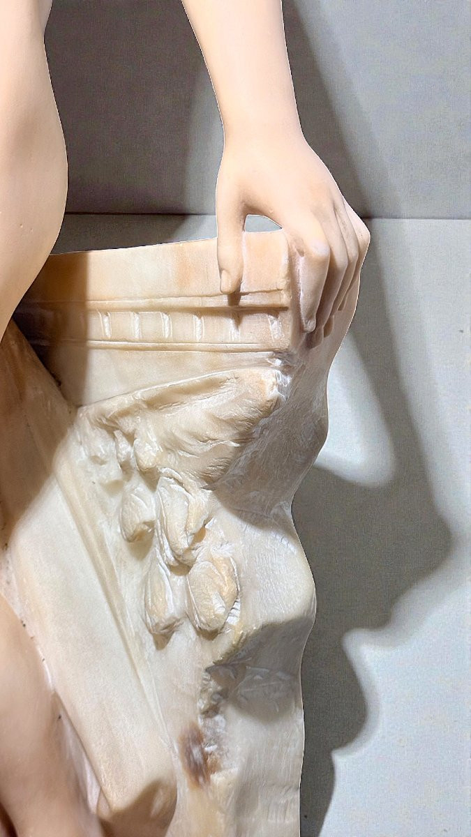 Statue Nymphe nue se reposant près d'une fontaine avec Colonne en Marbre -photo-8