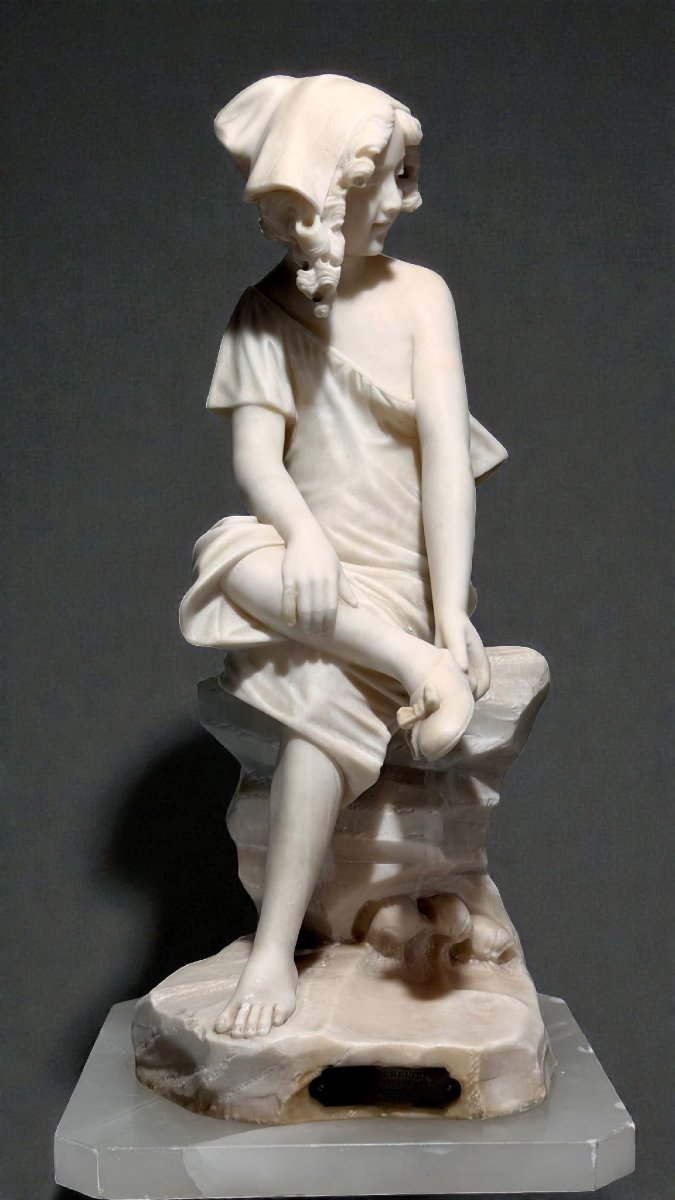 Statue jeune fille souriante Marbre-photo-3