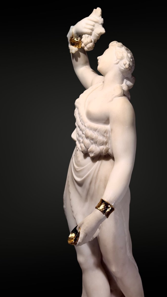 Statue Erigone With A Grapes In White Statuary Carrara Marble -photo-2