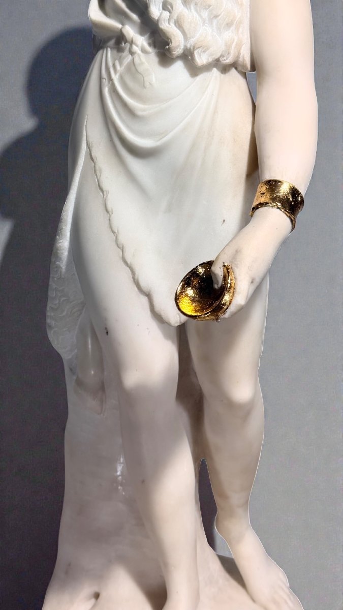 Statue Erigone With A Grapes In White Statuary Carrara Marble -photo-2