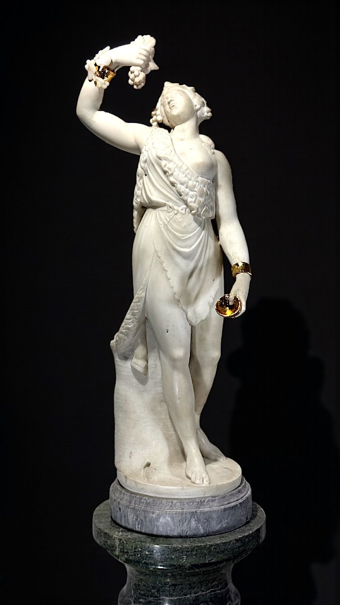 Statue Erigone With A Grapes In White Statuary Carrara Marble -photo-3