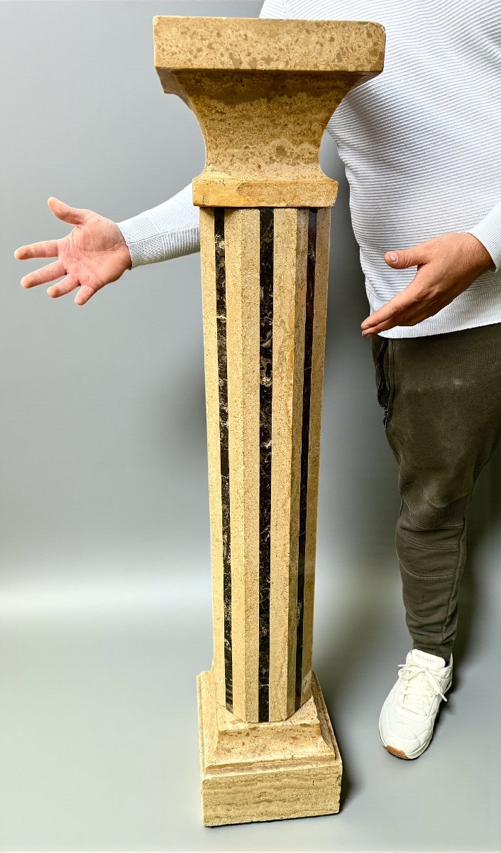 Colonne en marbre travertin et marbre noir-photo-3