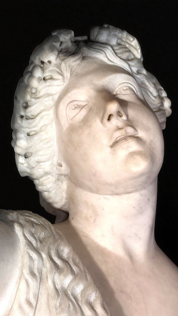 Monumental Mythological Statue Of Dionysus In White Carrara Marble-photo-1