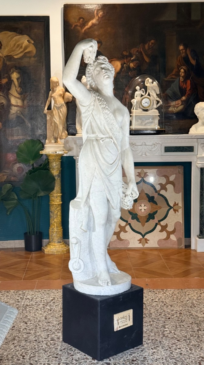 Monumental Mythological Statue Of Dionysus In White Carrara Marble