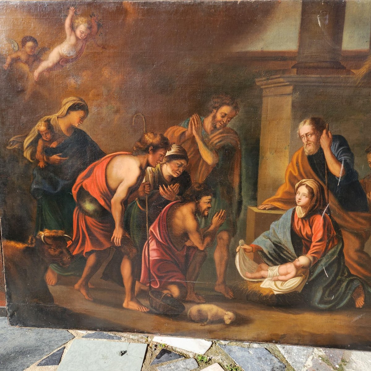 Tableau ancien représentant la Nativité-photo-3