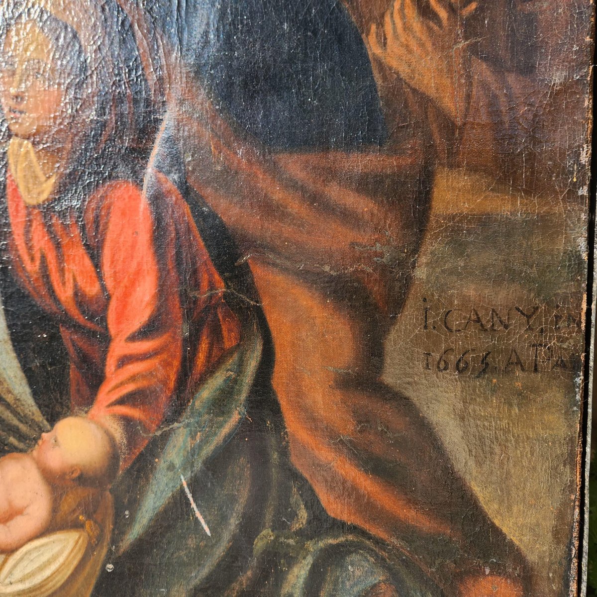 Tableau ancien représentant la Nativité-photo-4