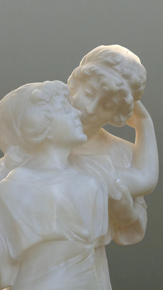 Groupe sculptural représentant deux enfants dansant Marbre-photo-3