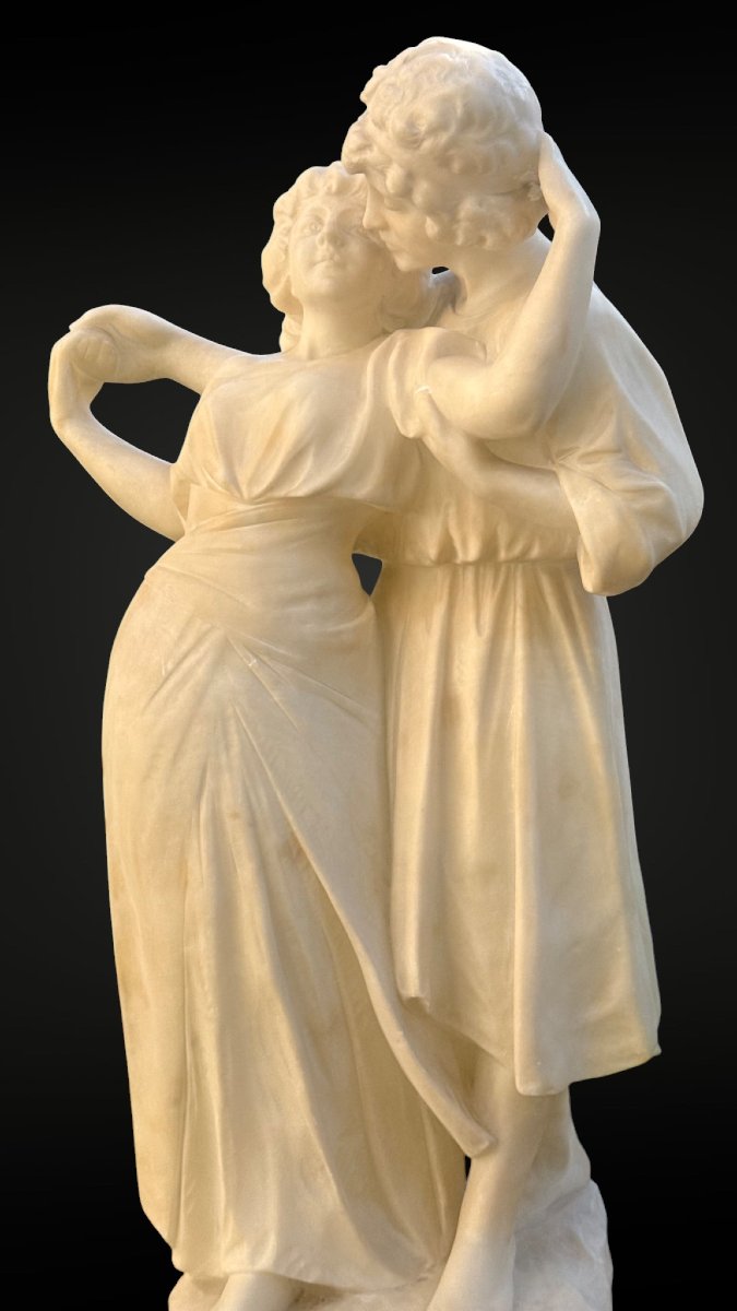 Groupe sculptural représentant deux enfants dansant Marbre-photo-3