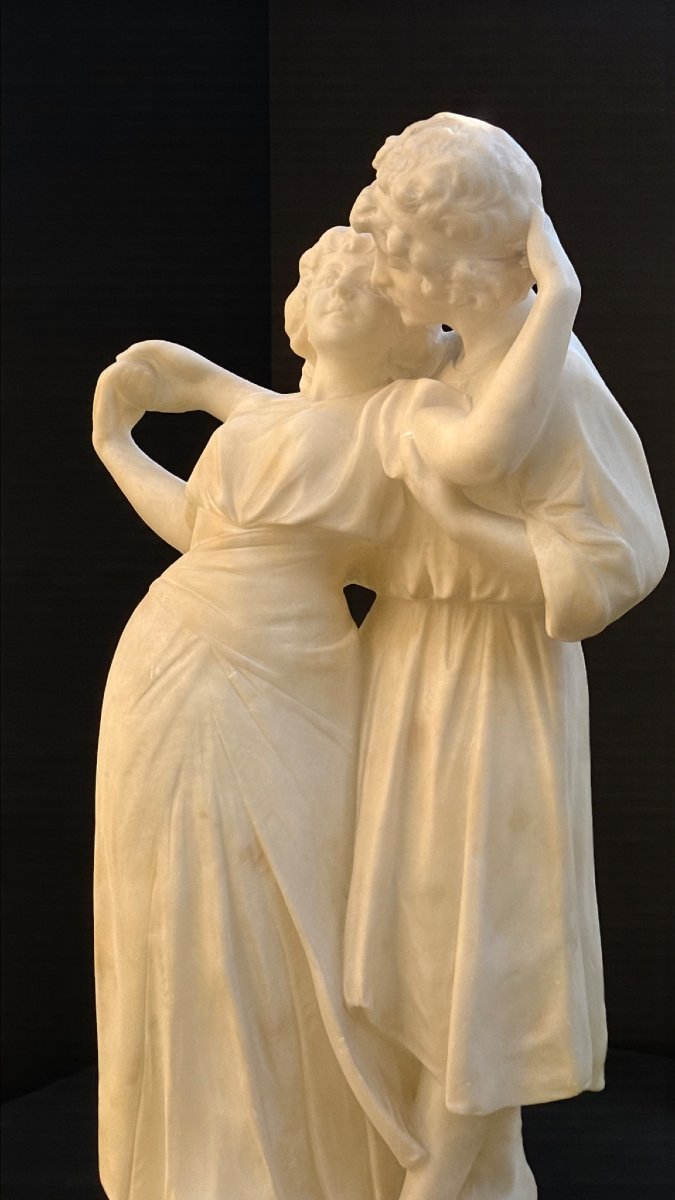 Groupe sculptural représentant deux enfants dansant Marbre-photo-8