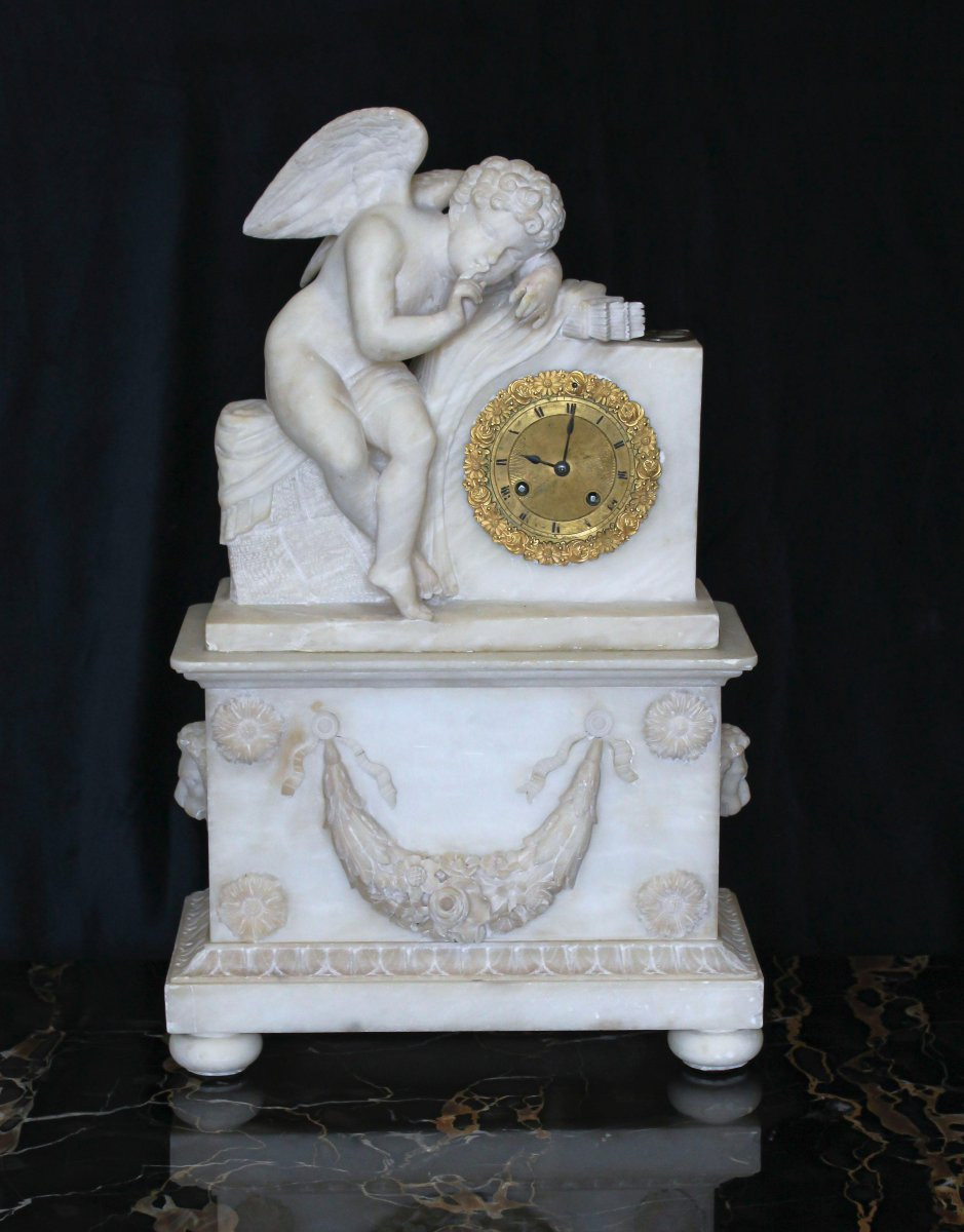 French Alabaster Clock With Angel-photo-2