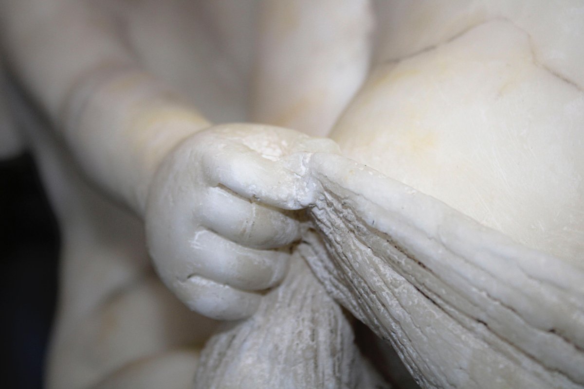 Statua Young Lady With Eros In White Statuary Carrara Marble -photo-6