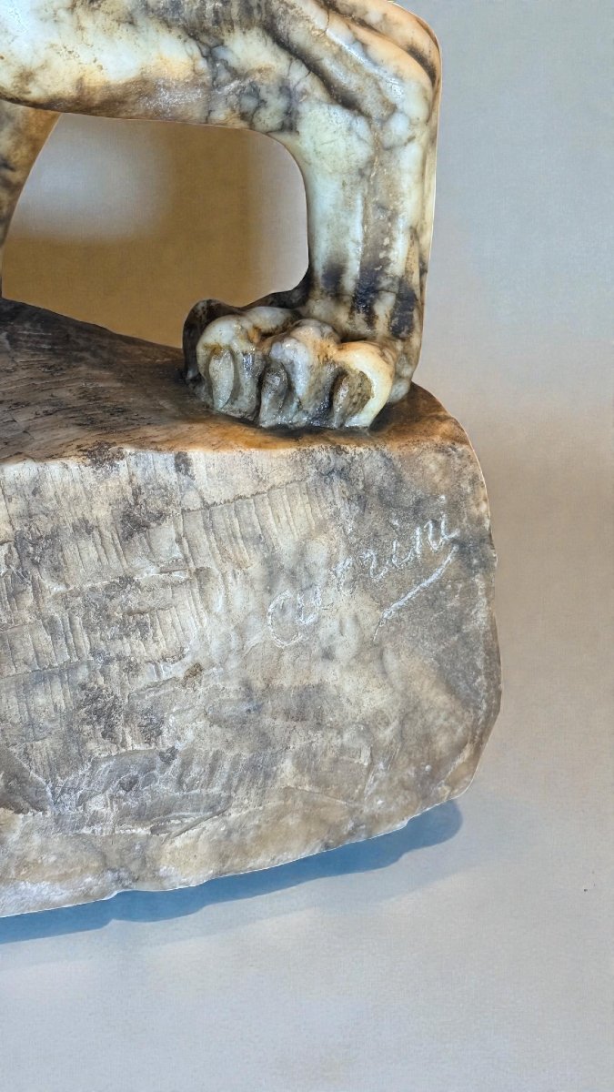 Tigre rugissant, sculpté entièrement à la main dans du marbre jaune arabesque-photo-8