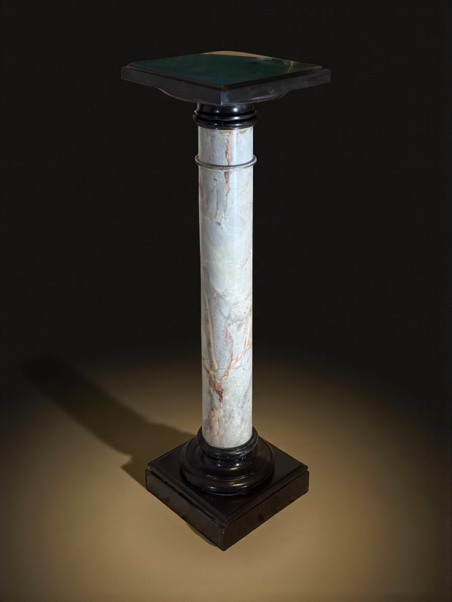 Colonne/Chapiteau en marbre bréchique et marbre noir-photo-2