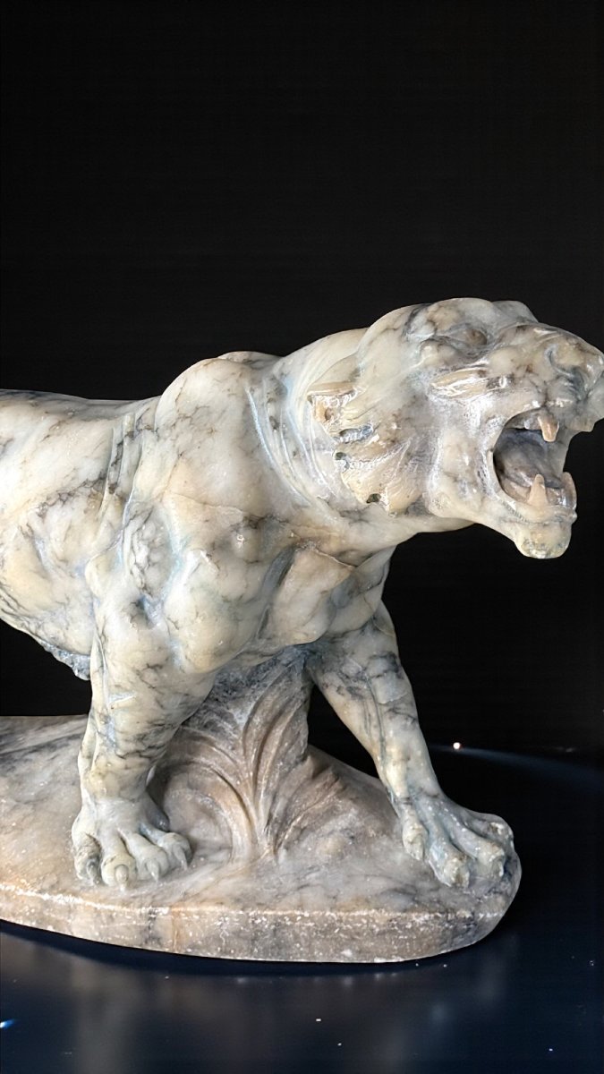 Tigre rugissant, sculpté entièrement à la main dans du marbre arabesque-photo-6