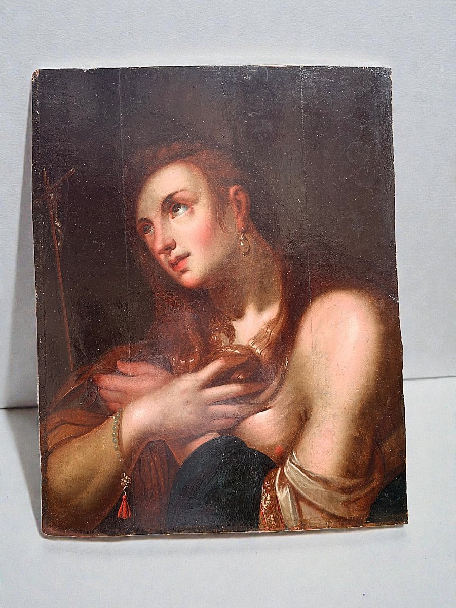 Tableau représentant Marie-Madeleine, huile sur panneau du XVIe siècle-photo-3