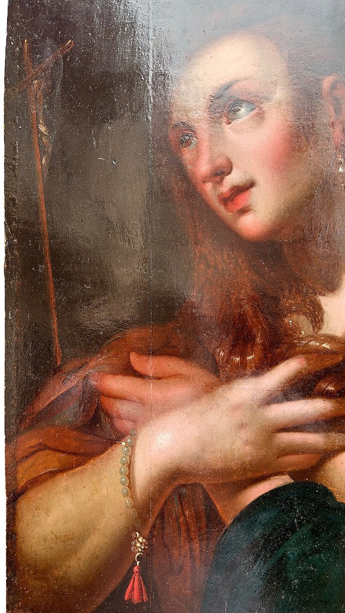 Tableau représentant Marie-Madeleine, huile sur panneau du XVIe siècle-photo-2