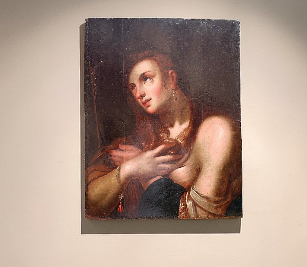 Tableau représentant Marie-Madeleine, huile sur panneau du XVIe siècle