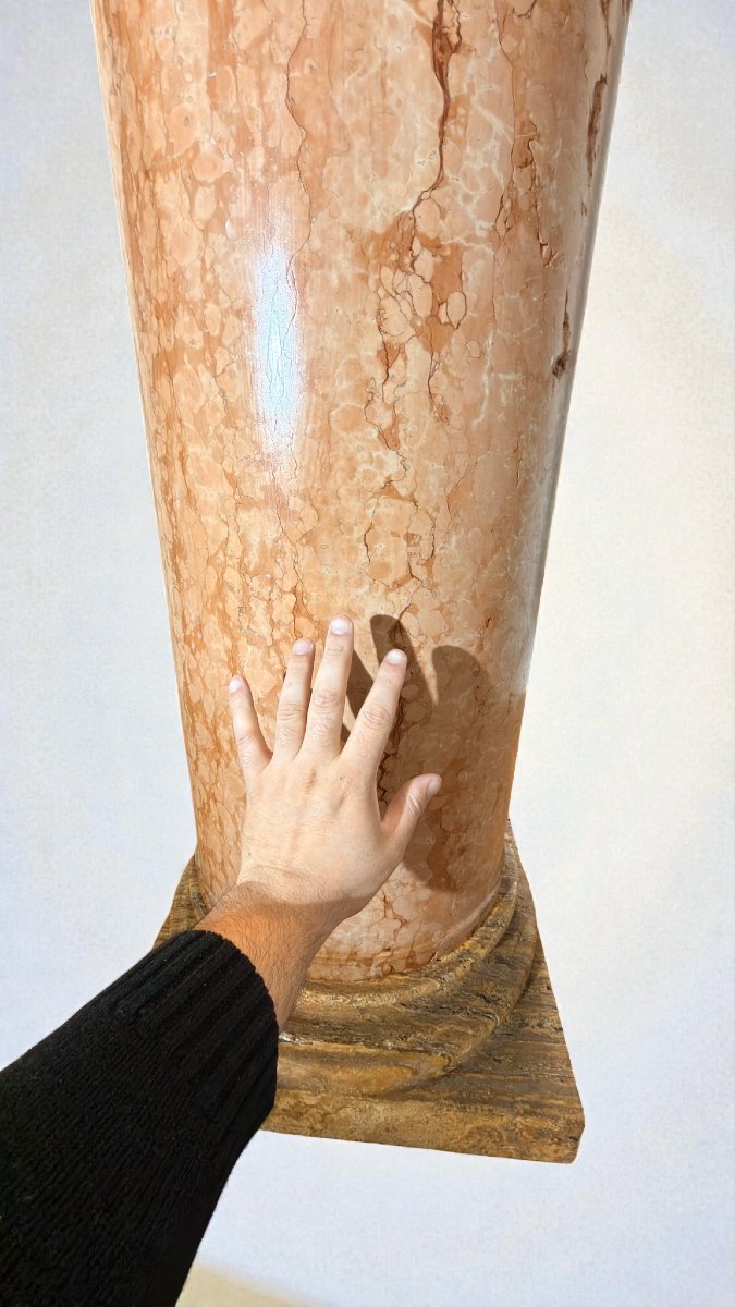 Pair Of Great Architectural Capitals/columns Sculpted Entirely By Hand In Red Verona Marble -photo-4