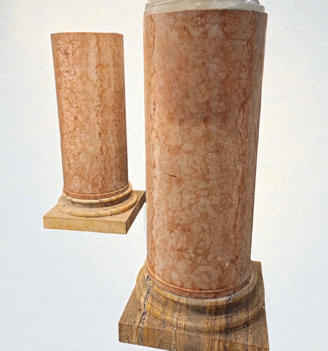 Pair Of Great Architectural Capitals/columns Sculpted Entirely By Hand In Red Verona Marble 