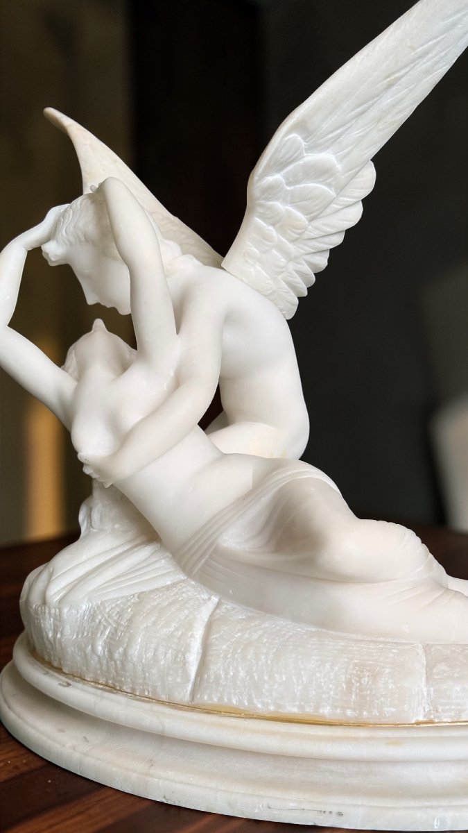 Psyché ranimée par le Baiser d'amour, d'après le modèle d'Antonio Canova, Marbre Carrara -photo-3