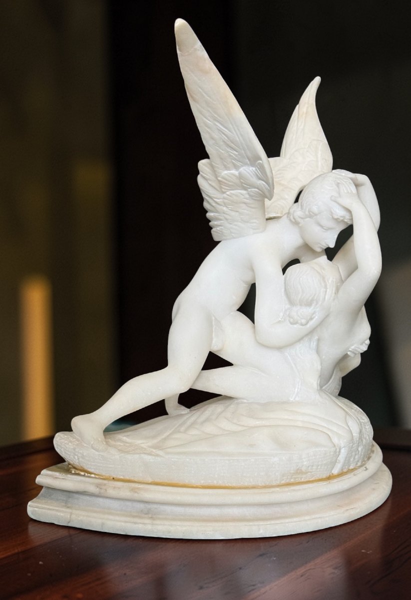 Psyché ranimée par le Baiser d'amour, d'après le modèle d'Antonio Canova, Marbre Carrara -photo-4