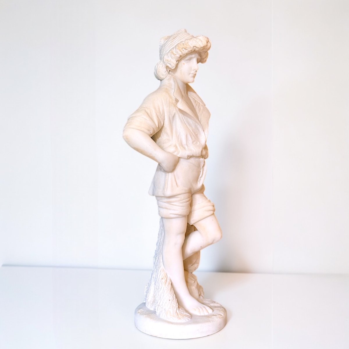 Statue Young Fisherman Boy In White Statuary Carrara Marble -photo-3