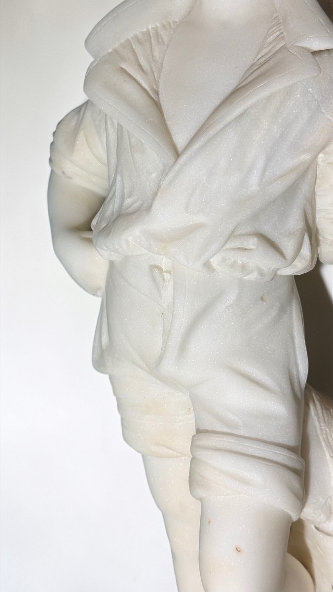 Statue Young Fisherman Boy In White Statuary Carrara Marble -photo-6