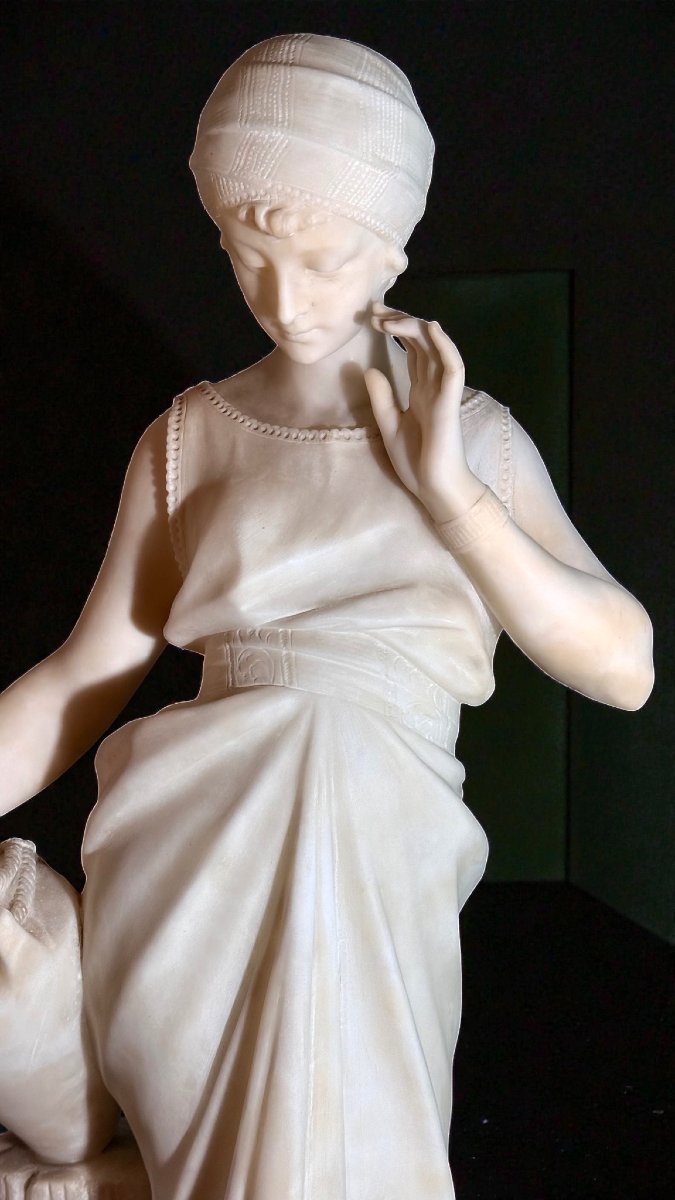 Statue Depicting A Young Lady With A Jug In Her Hand White Statuary Carrara Marble -photo-2
