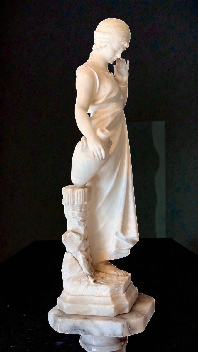Statue Depicting A Young Lady With A Jug In Her Hand White Statuary Carrara Marble -photo-3