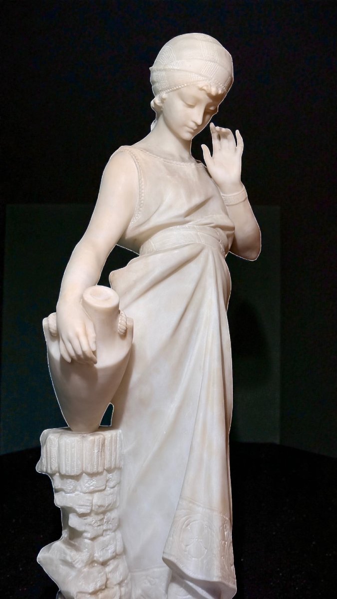 Statue Depicting A Young Lady With A Jug In Her Hand White Statuary Carrara Marble -photo-4