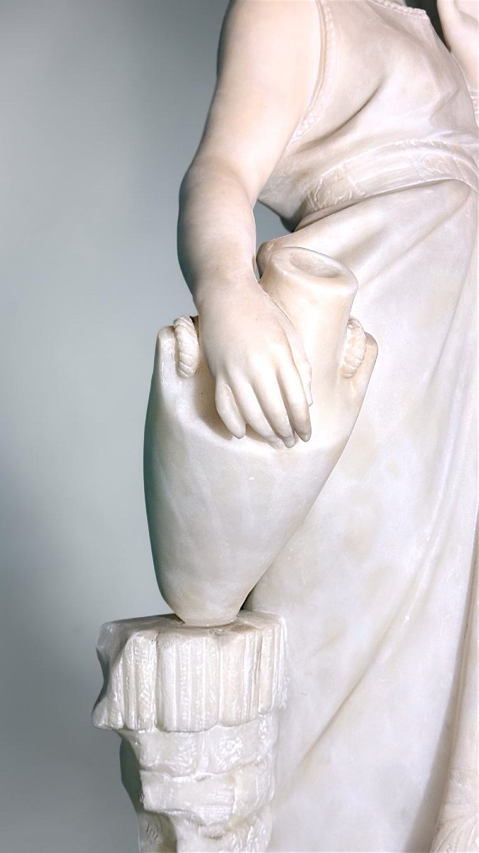 Statue Depicting A Young Lady With A Jug In Her Hand White Statuary Carrara Marble -photo-2
