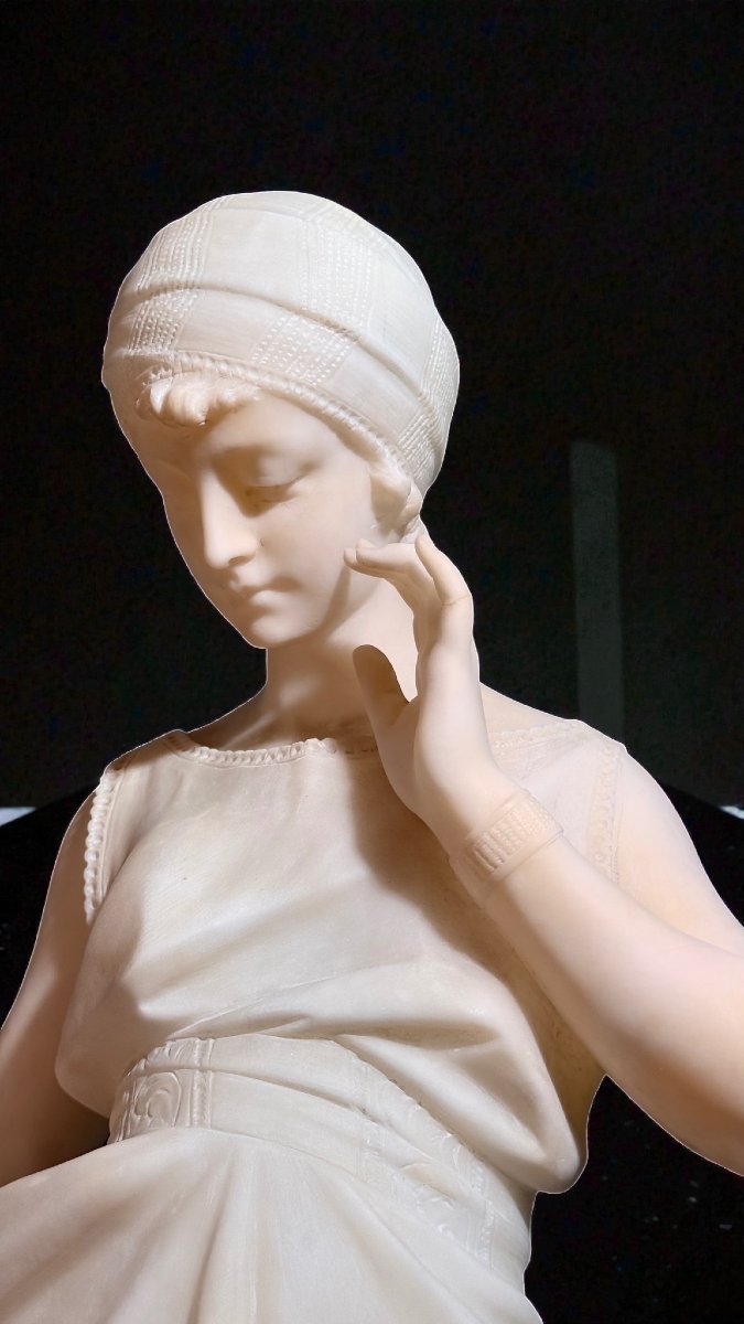 Statue Depicting A Young Lady With A Jug In Her Hand White Statuary Carrara Marble -photo-3