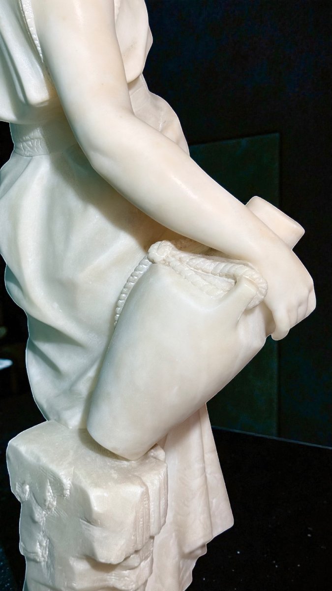 Statue Depicting A Young Lady With A Jug In Her Hand White Statuary Carrara Marble -photo-4