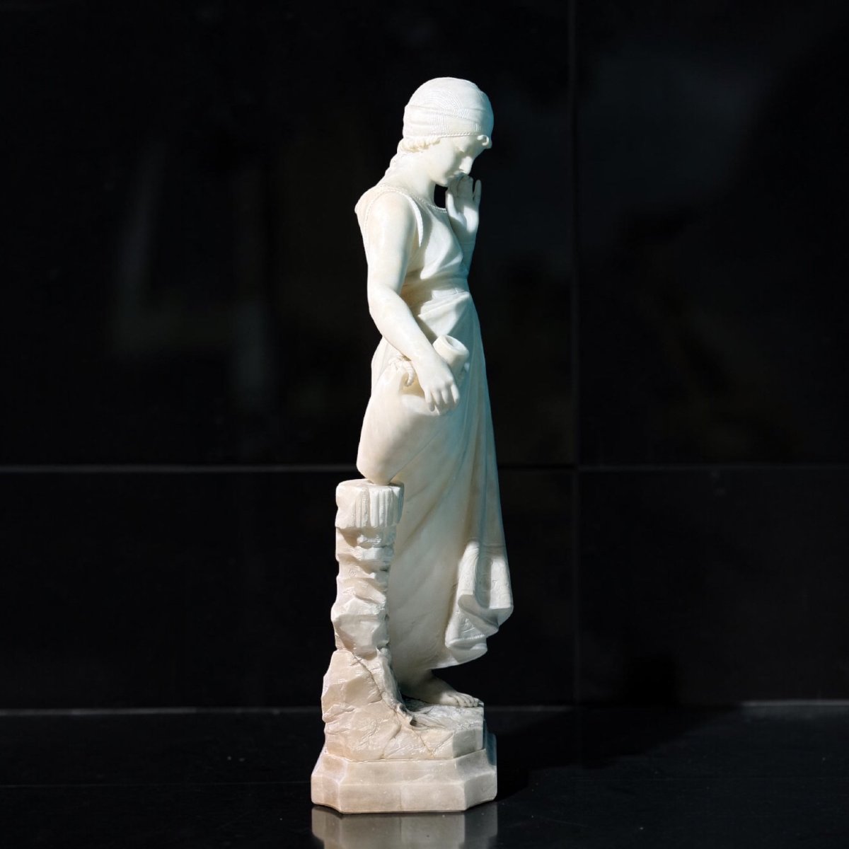 Statue Depicting A Young Lady With A Jug In Her Hand White Statuary Carrara Marble -photo-8