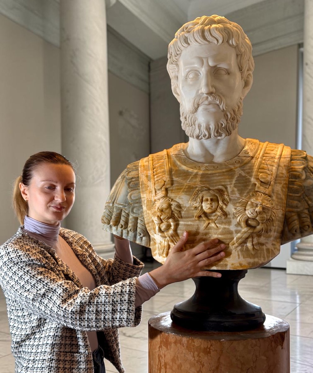 Buste monumental d'empereur romain, sculpté à la main dans des Marbres très rare-photo-4