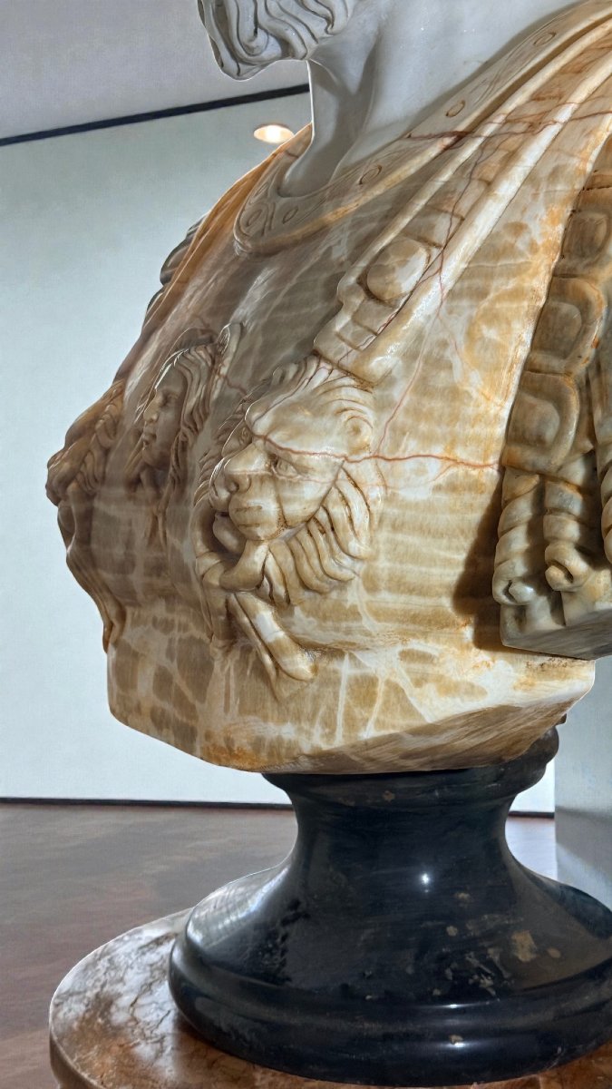 Buste monumental d'empereur romain, sculpté à la main dans des Marbres très rare-photo-2