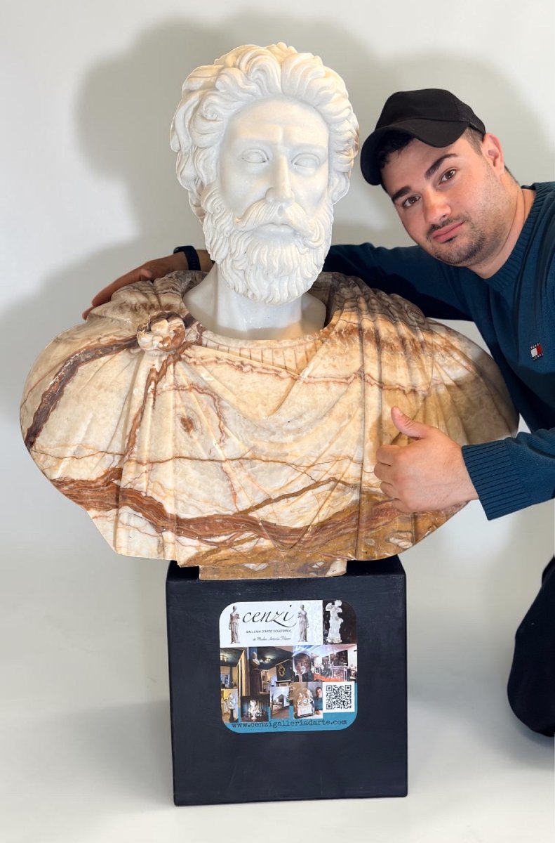 Monumental Bust Depicting A Roman Emperor In Rare Marbles -photo-2
