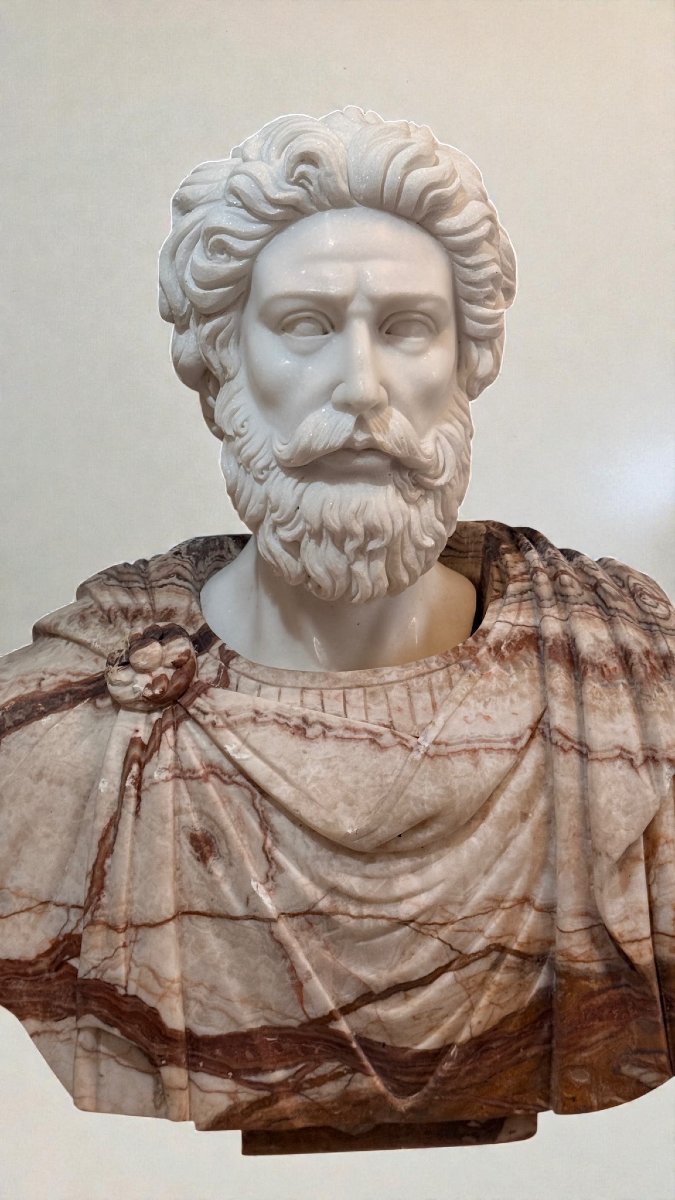 Monumental Bust Depicting A Roman Emperor In Rare Marbles -photo-3