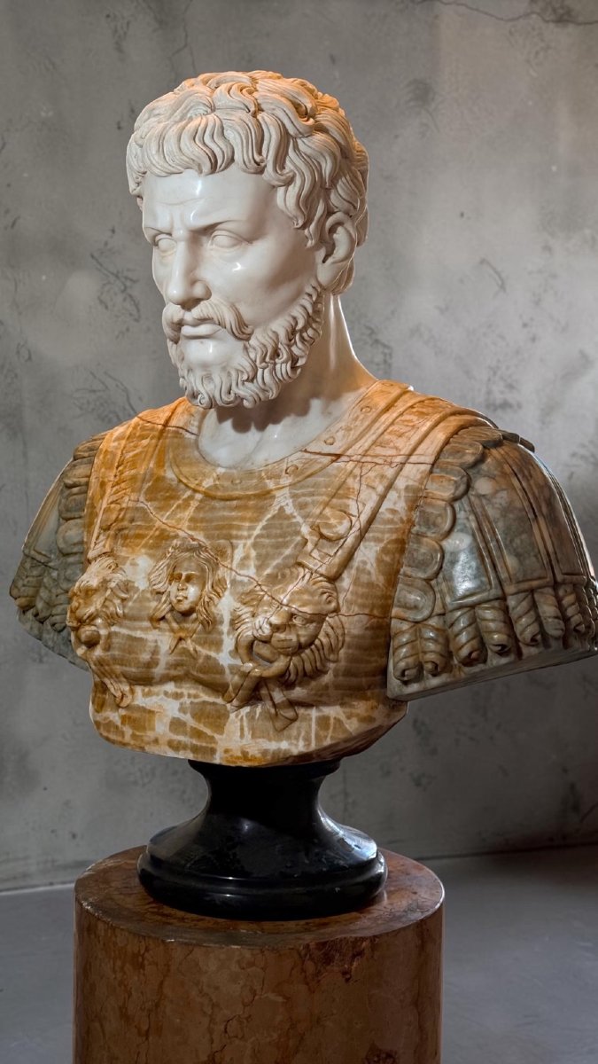 Buste Empereur Romain Settimio Severo Marbre Rare -photo-2