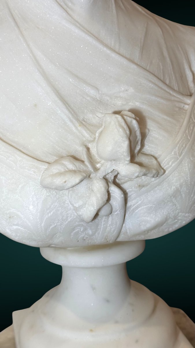 Buste jeune fille, entièrement sculpté à la main Marbre Blanc de Carrare Statuario-photo-2