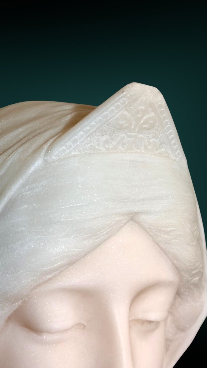 Buste jeune fille, entièrement sculpté à la main Marbre Blanc de Carrare Statuario-photo-3