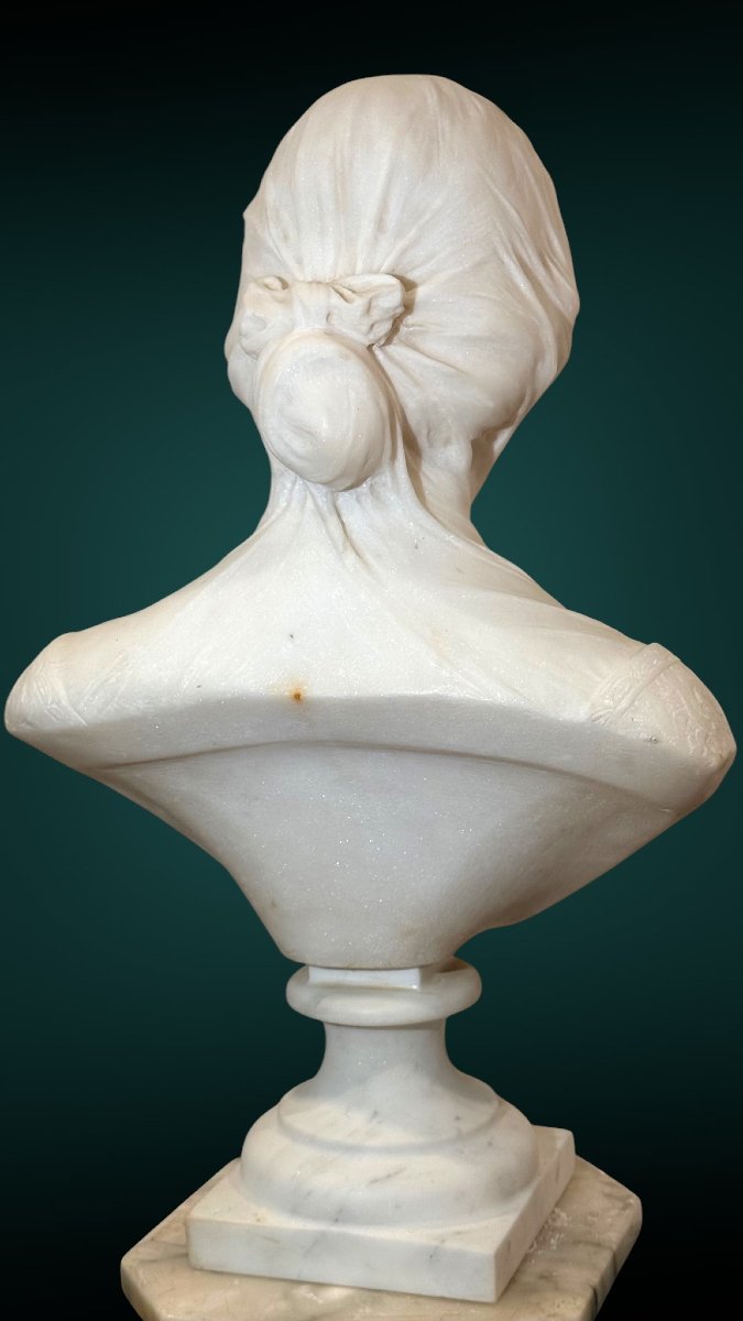 Buste jeune fille, entièrement sculpté à la main Marbre Blanc de Carrare Statuario-photo-5