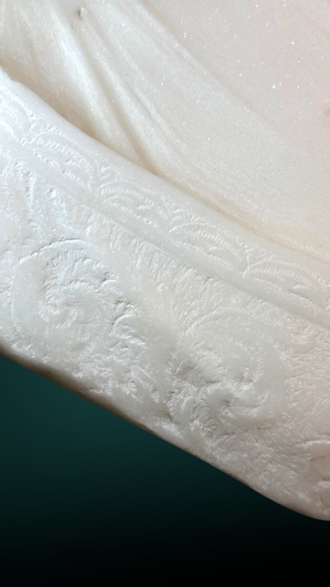 Buste jeune fille, entièrement sculpté à la main Marbre Blanc de Carrare Statuario-photo-6