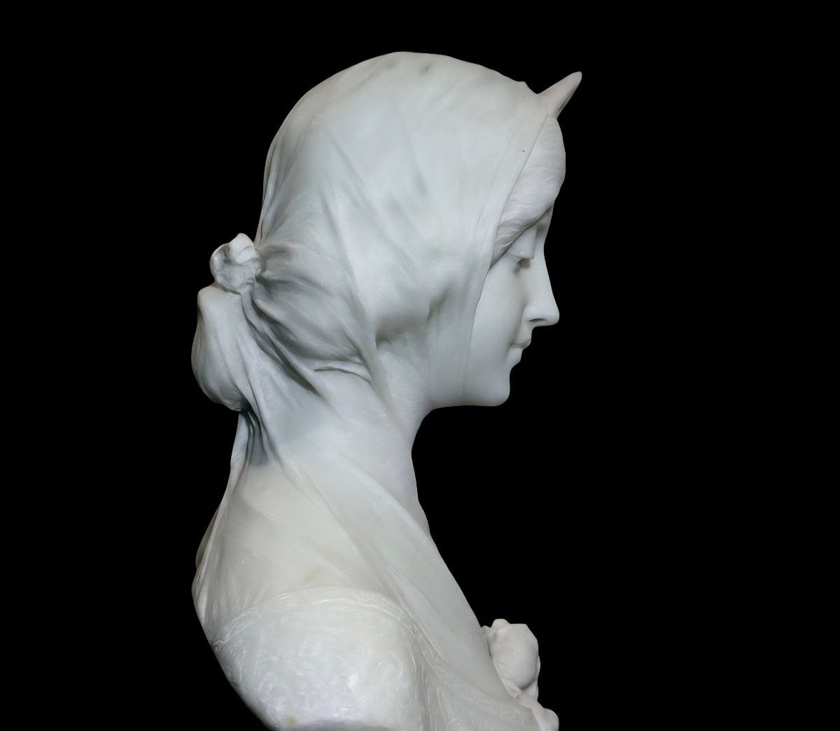 Buste jeune fille, entièrement sculpté à la main Marbre Blanc de Carrare Statuario-photo-8