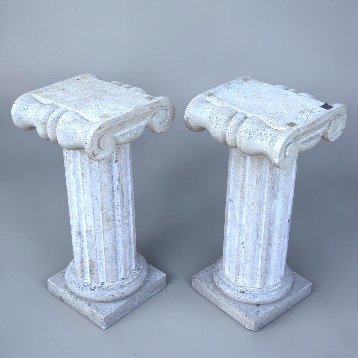 Pair Of Roman Travertine Marble Capital Columns -photo-2