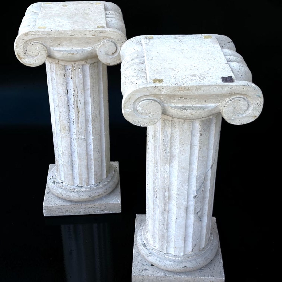 Pair Of Roman Travertine Marble Capital Columns -photo-4