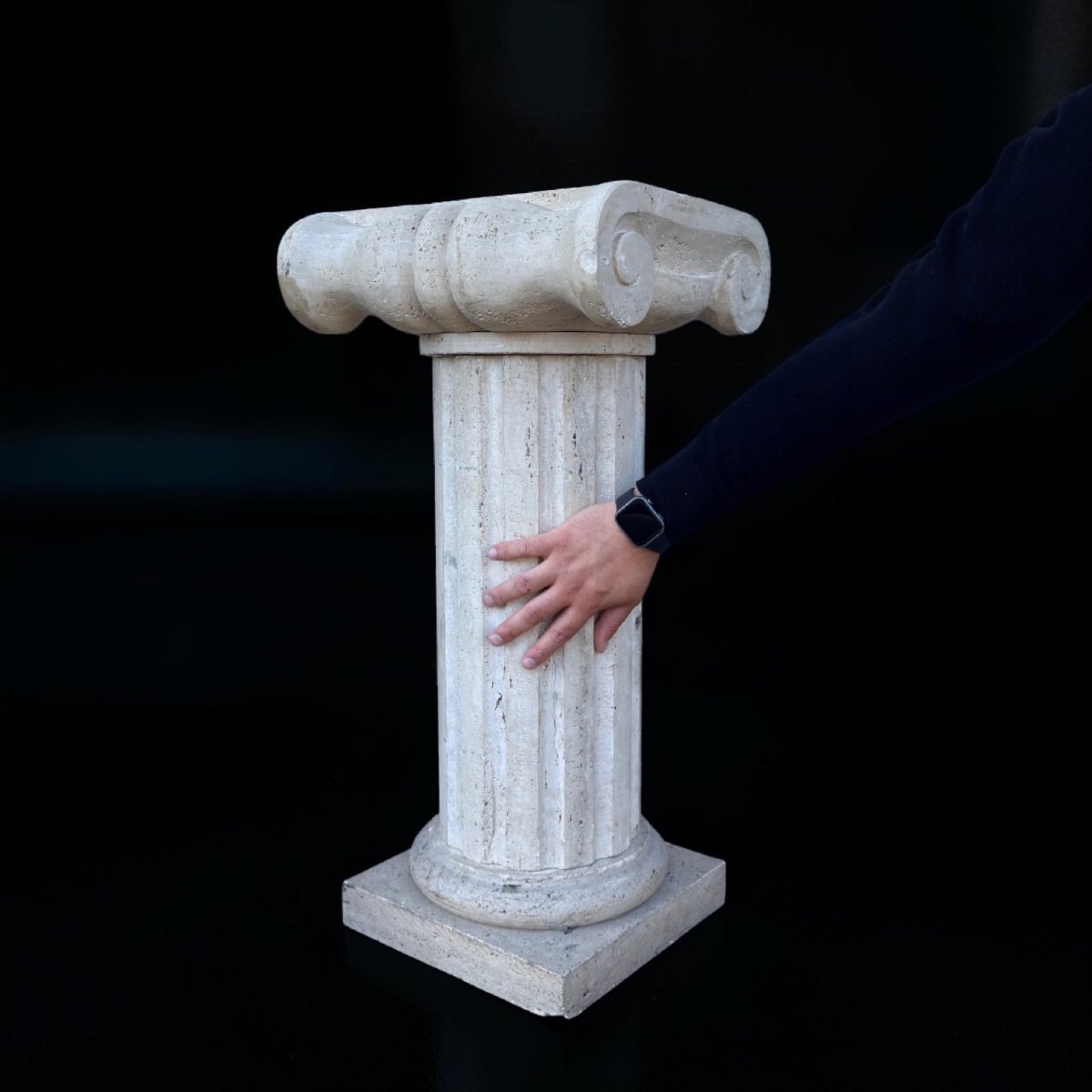 Pair Of Roman Travertine Marble Capital Columns -photo-1